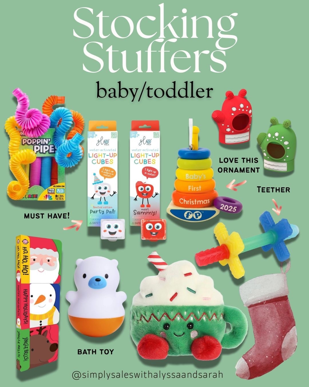 

Stocking stuffers for the littlest ones 🎄❤️
A few of our faves — fun, sensory, and practical! The water-activated light-up cubes are a must-have bath time hack (they will WANT to take a bath), and that plush mug stuffie might just be the cutest thing ever ☕️💚


#LTKGiftGuide #LTKBaby #LTKHoliday