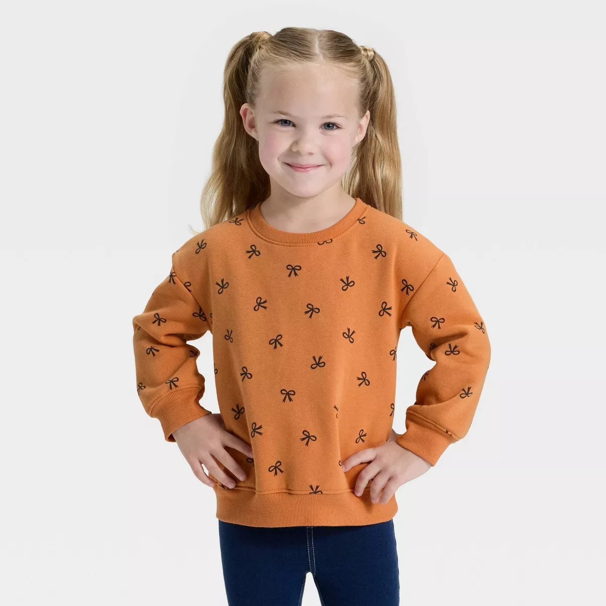Toddler Girls' Black Bow Fleece Pullover Sweatshirt - Cat & Jack™ Soft Brown 2T | Target
