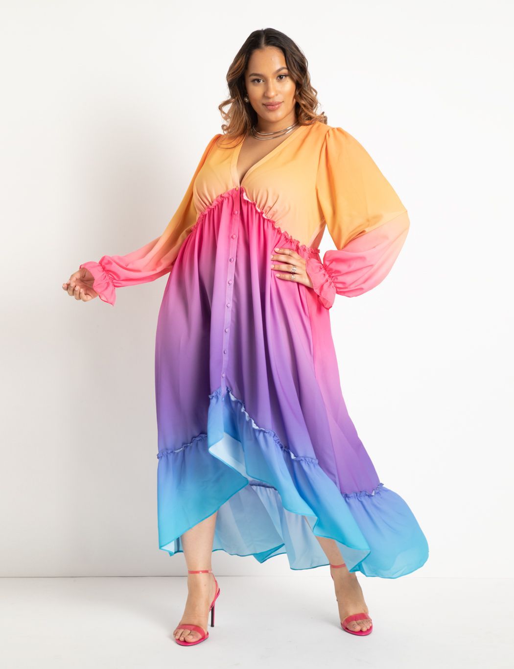Ombre Tiered Maxi Coverup Dress | Eloquii