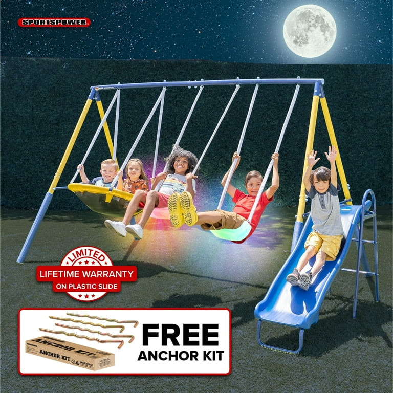 Sportspower Starlight Metal Swing Set for Kids Ages 3\u20138 with 2 LED Swings, Saucer Swing, 5ft... | Walmart (US)