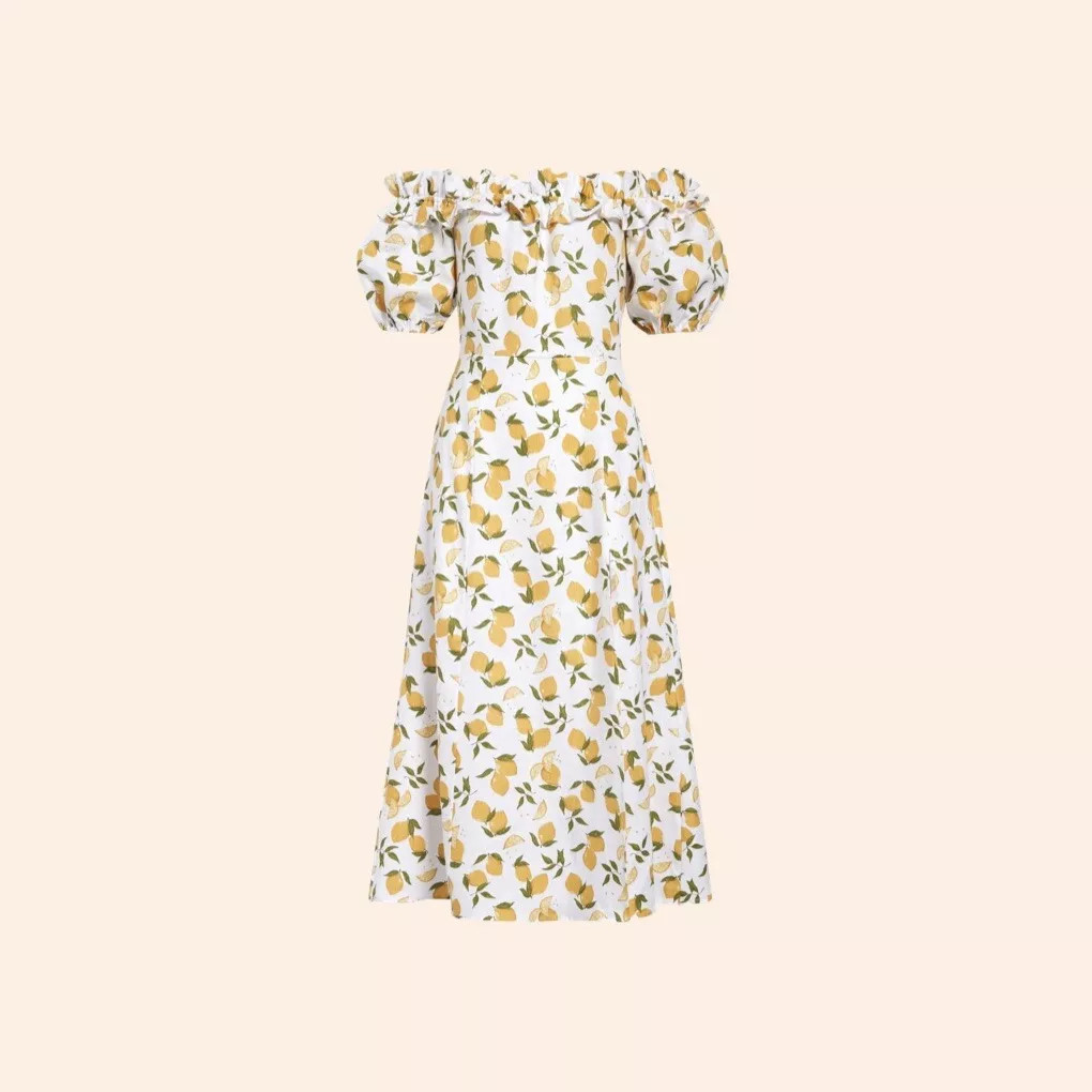 NWT $248 Reformation Marley Dress Lemonade White Yellow Linen Midi Ruffle 6P  | eBay | eBay UK