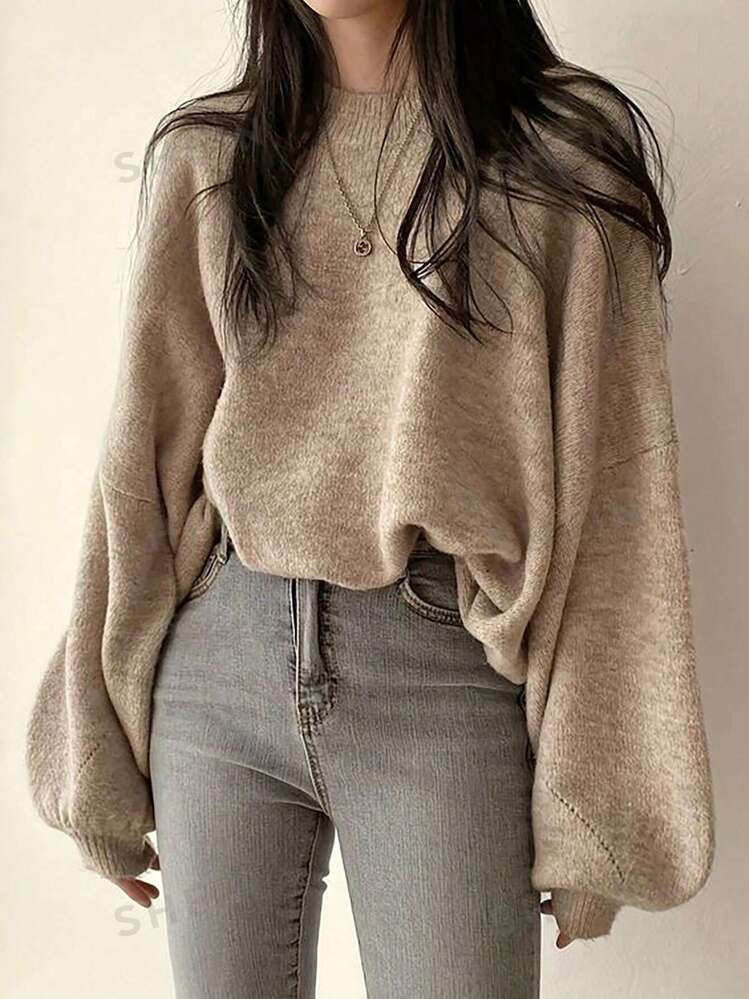 SHEIN Essnce Women Autumn/Winter Casual French Style Loose Fit Round Neck Long Sleeve Knit Sweate... | SHEIN