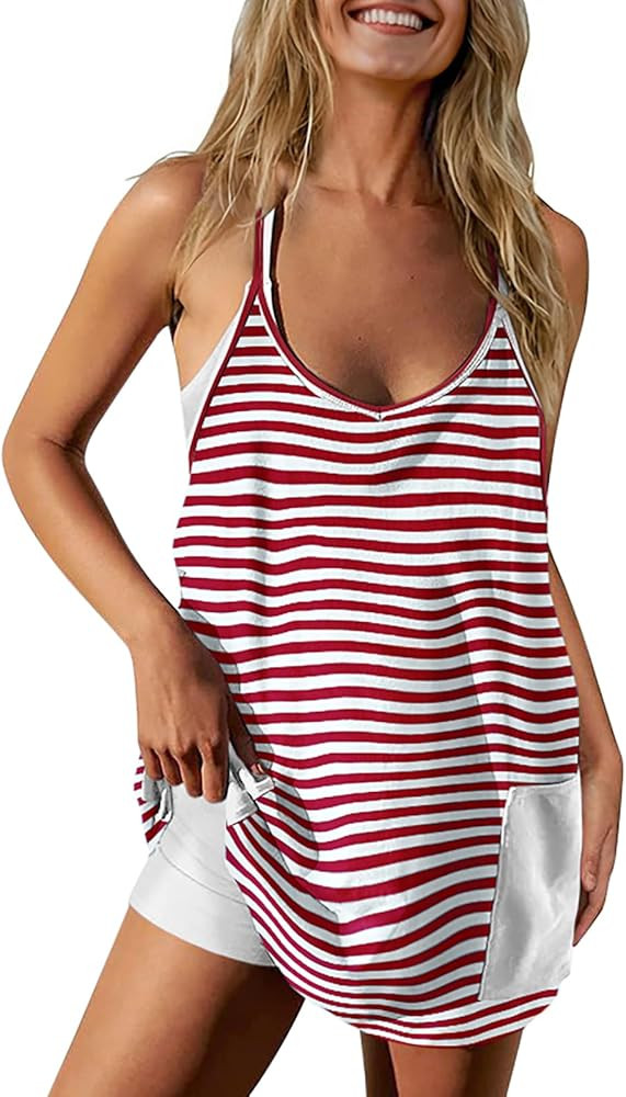 TARSE Athletic Dress for Women Casual Sleeveless Spaghetti Strap Sundress Workout Short Tennis Dr... | Amazon (US)