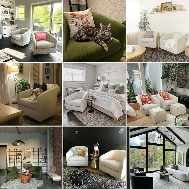 CHITA Swivel Accent Chair Fabric, Round Barrel Arm Chair Living Room, Ivory White - Walmart.com | Walmart (US)