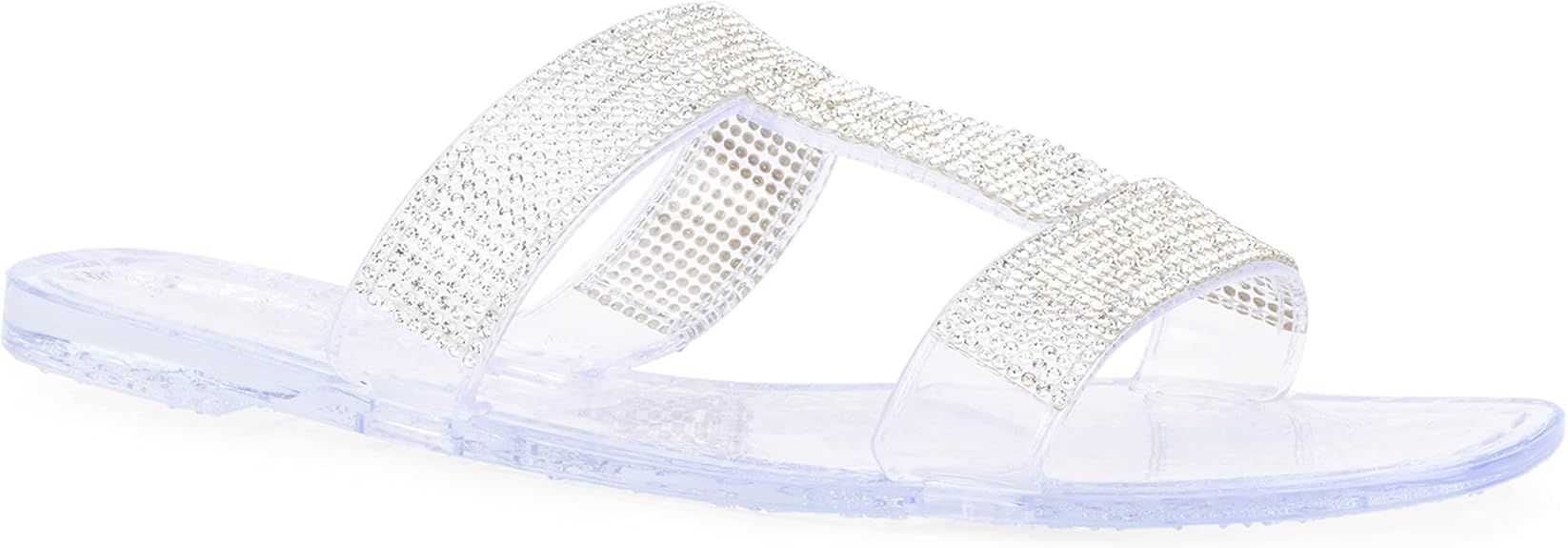 Olivia Miller Women’s Fashion Ladies Shoes, PVC Jelly w Embellished Glitter Studded Rhinestones... | Amazon (US)