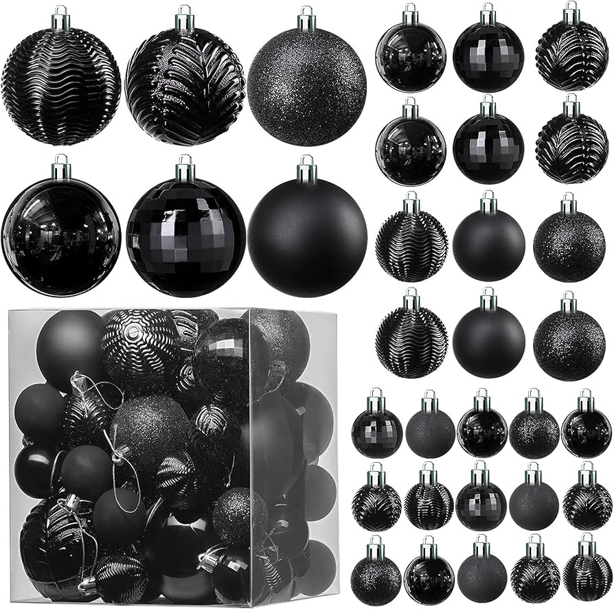 Prextex Christmas Ball Ornaments for Christmas Decorations (Black) - 36 pcs Xmas Tree Shatterproo... | Amazon (US)