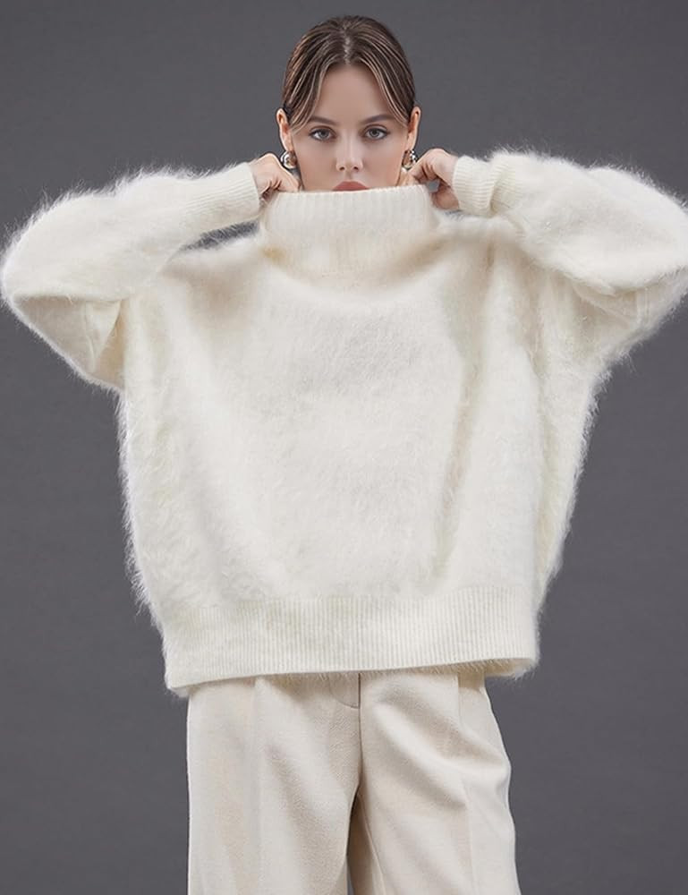 Women's Turtleneck Sweater Oversized Long Sleeve Fuzzy Knit Warm Sweaters 2026 Fall Pullover Tops | Amazon (US)