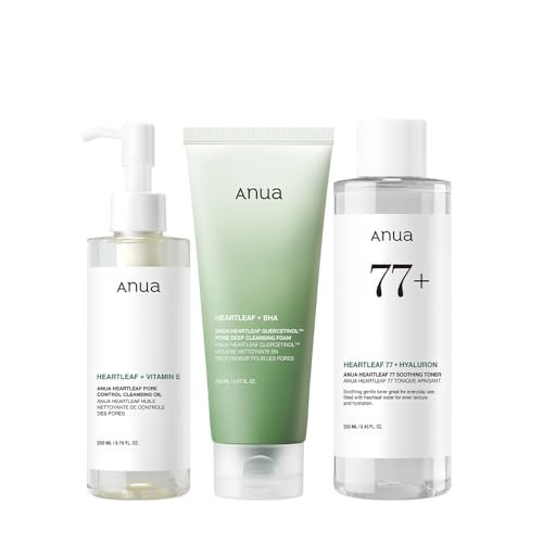 Anua Heartleaf Cleansing Oil & Deep Cleansing Foam & Soothing Toner, Pore Control, Gentle Korean Skincare | Amazon (US)