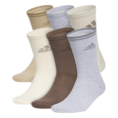 adidas Men's Athletic 6-Pack, Cushioned Crew Socks with Arch Compression for a Secure Fit, Warm Sandstone Beige/Wonder White/Wonder Alumina Grey/Graphic, Large | Amazon (US)