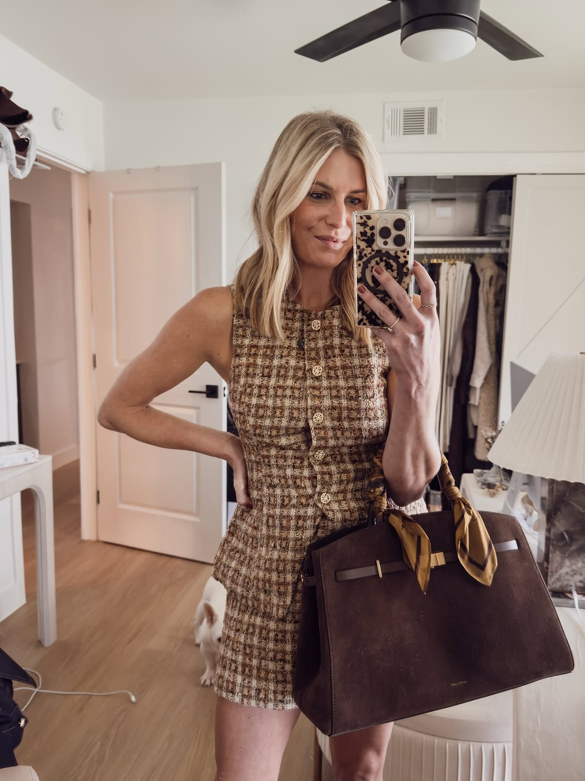 Tweed season is officially here and I'm not mad about it 🤎 this button-front mini is doing double duty as my new favorite workwear piece — dress it down for the office, dress it up for everything after 

 #LTKgrwm #LTKootd #LTKWorkwear