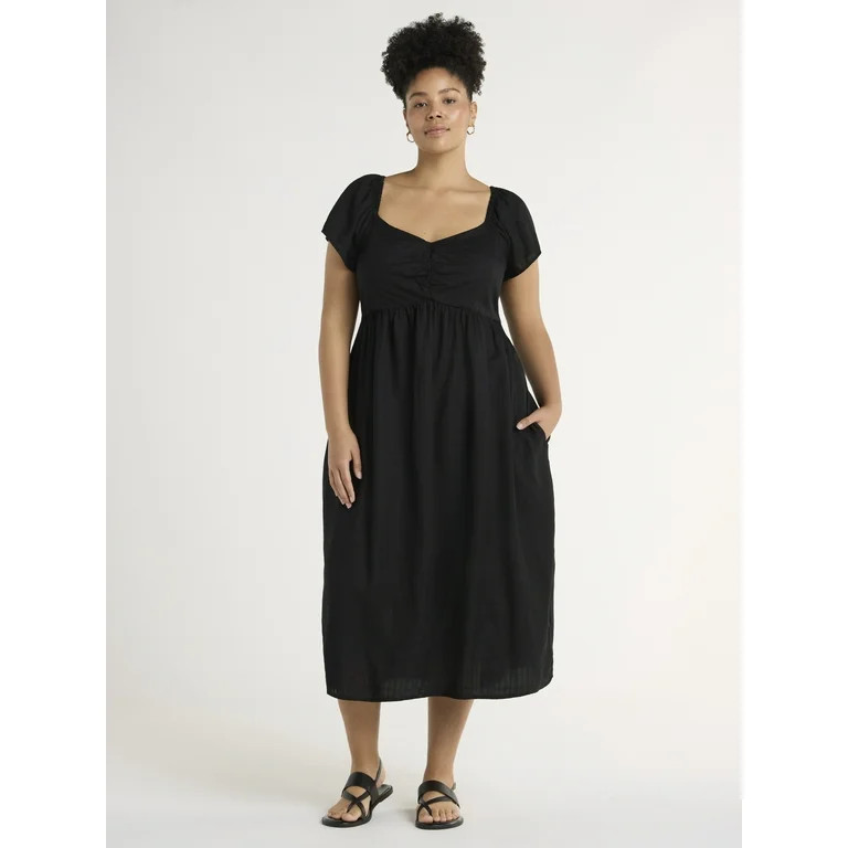 Time And Tru Women's Midi Dress with Flutter Sleeves, Sizes XS-XXXL | Walmart (US)