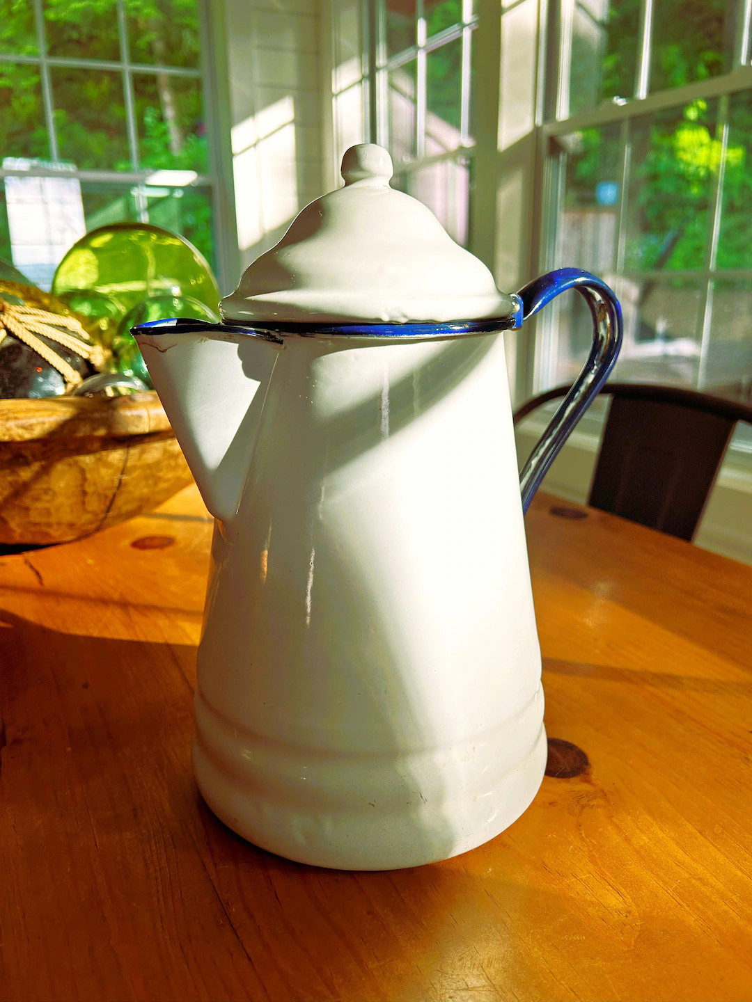 Vintage Large Enamelware White and Blue Coffee / Tea Pot.  Vintage Large White and Blue Enamel Ke... | Etsy (US)