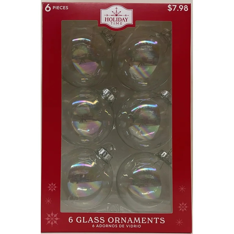 Clear 90mm Glass Iridescent Ball Christmas Ornament, 6 Count, Boxed Glass, 300 Gram, by Holiday T... | Walmart (US)
