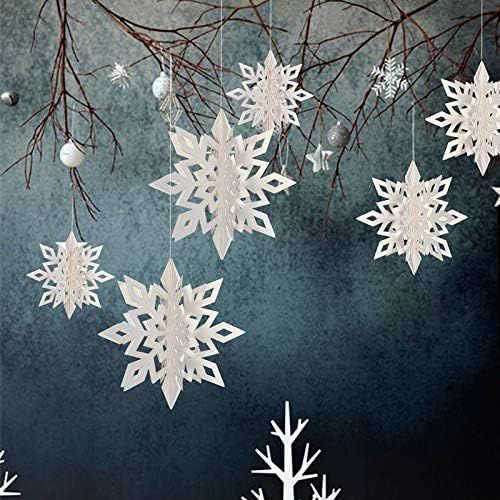 Worldoor 12 Pieces 3D Snowflake Hanging Garland with String for Christmas Winter Wonderland Decor... | Amazon (US)