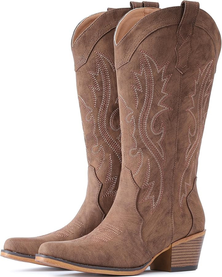 IUV Cowboy Boots For Women Western Cowgirl Boots with Chunky Heel Mid Calf Snip Toe Ideal for low... | Amazon (US)