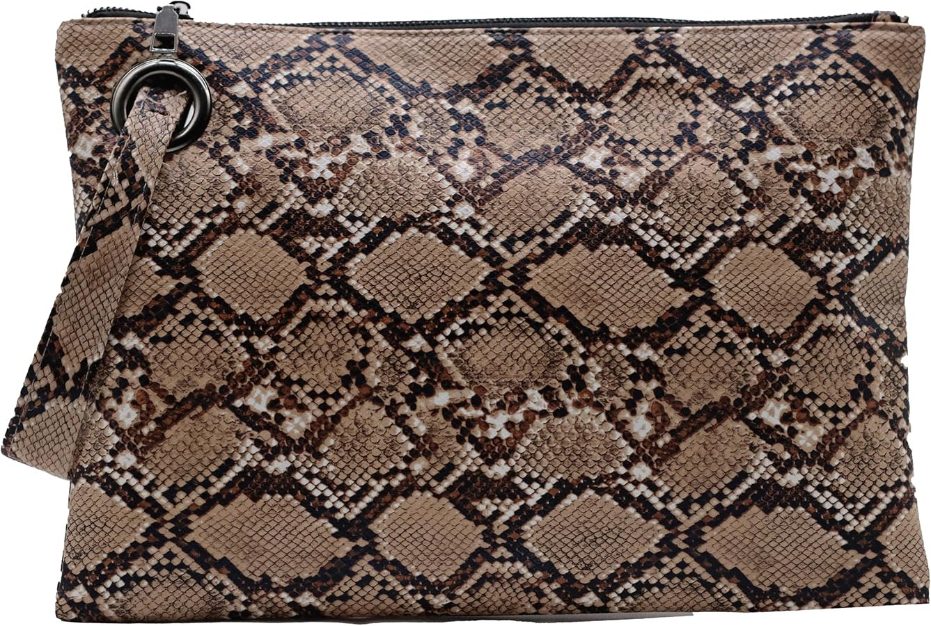 Amaze Womens Oversized Clutch Bag Large PU Leather Pouch Evening Handbags Envelope Purse with Wri... | Amazon (US)