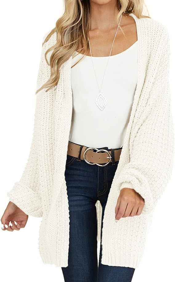 MEROKEETY Women's Open Front Chunky Knit Sweater Oversized Lantern Sleeve Cardigan Outwear | Amazon (US)