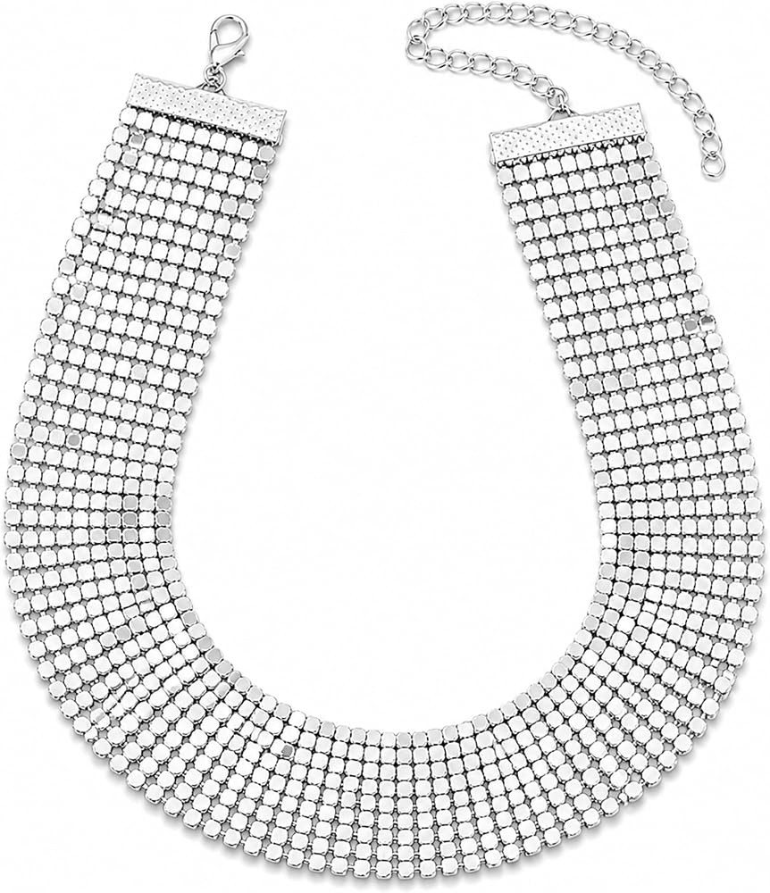 Chunky Sequin Necklace for Women Sparkly Wide Choker Gold Statement Necklace Wedding Prom Jewelry | Amazon (US)