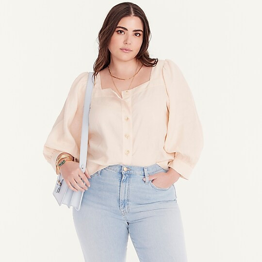 Squareneck button-front linen top | J. Crew US