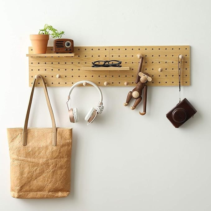 Wooden Pegboard Modular Display Organization Storage Wall Hooks Shelf(Color:Oak) | Amazon (US)