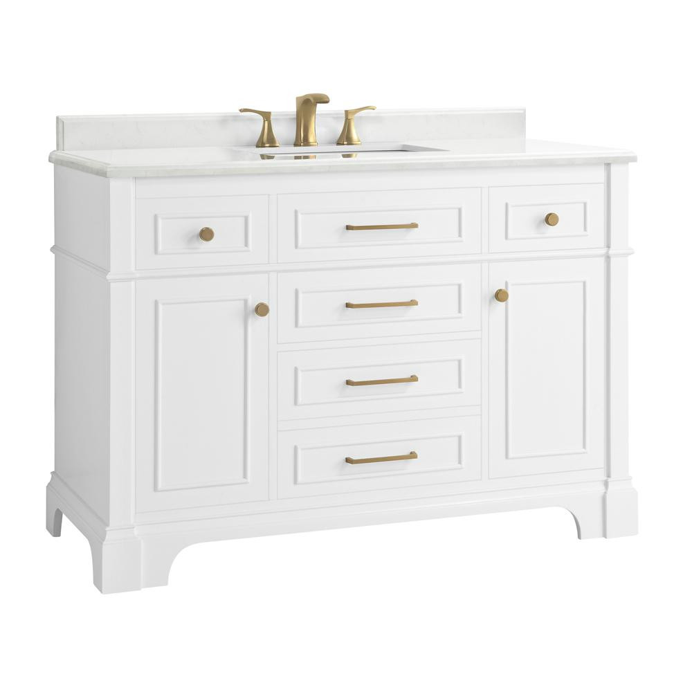 Home Decorators Collection Melpark 48 in. W x 22 in. D Bath Vanity in White with Cultured Marble ... | The Home Depot