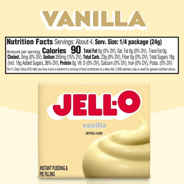 Jell-O Vanilla Artificially Flavored Instant Pudding & Pie Filling Mix, 3.4 oz. Box | Walmart (US)