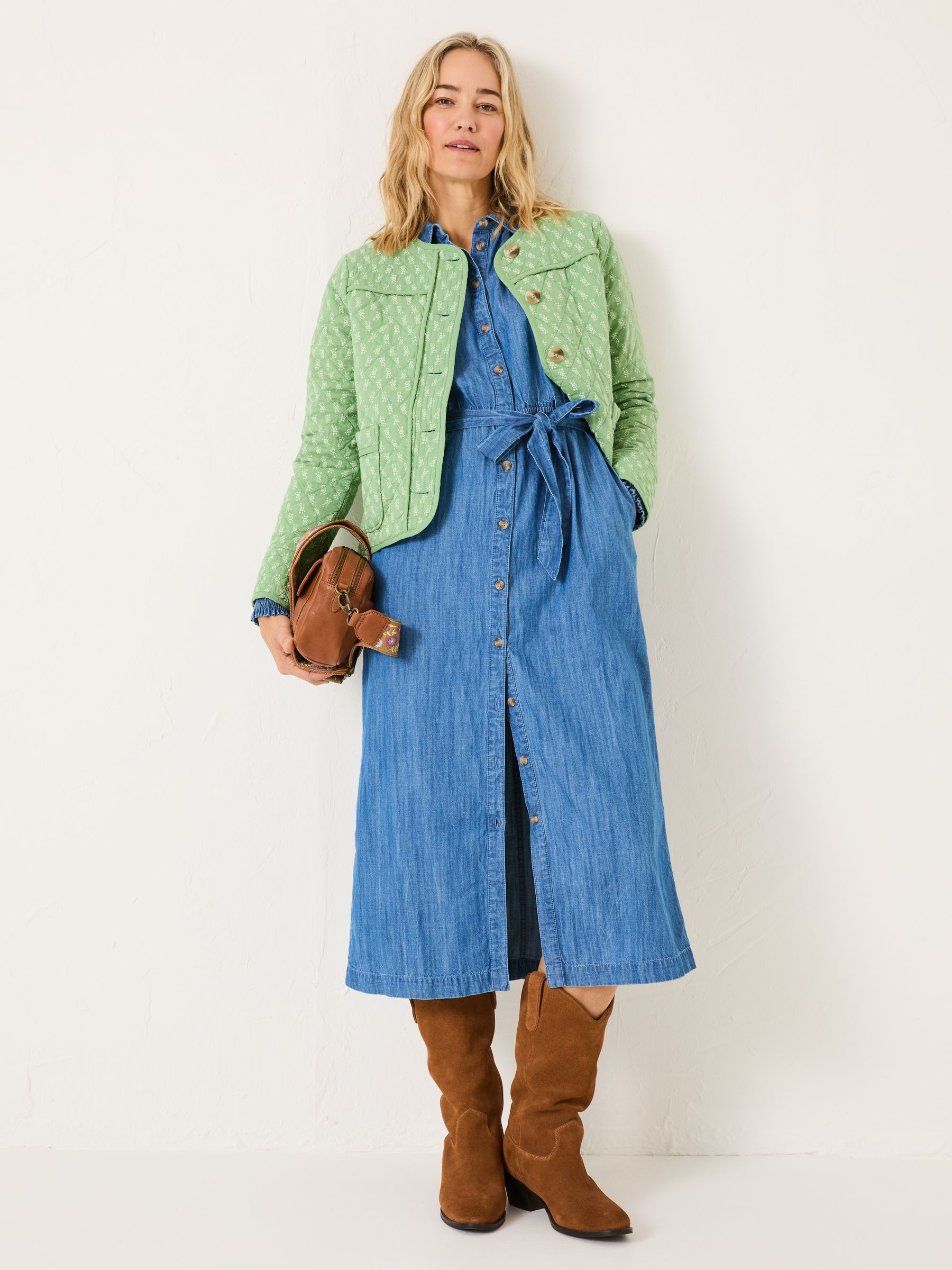 Mia Light Green Woodblock Quilted Jacket | FatFace | Fat Face