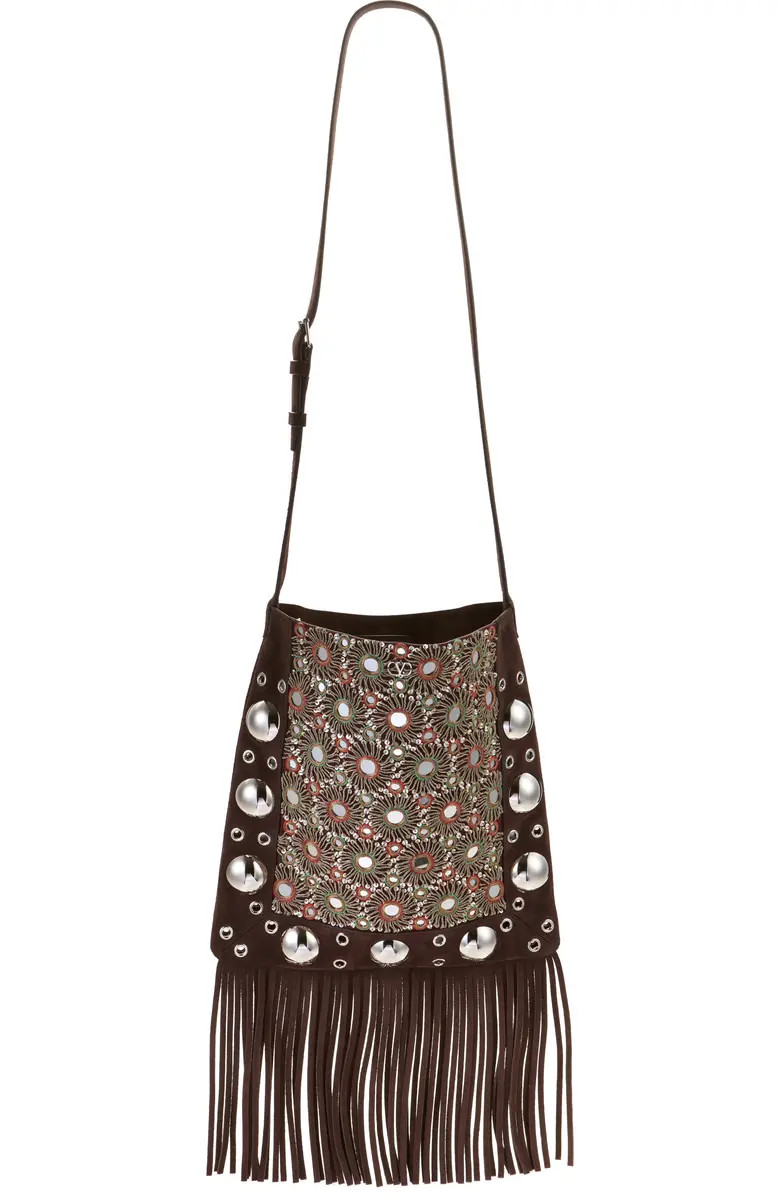 Medium Nellcôte Fringed Studded Suede Shoulder Bag | Nordstrom