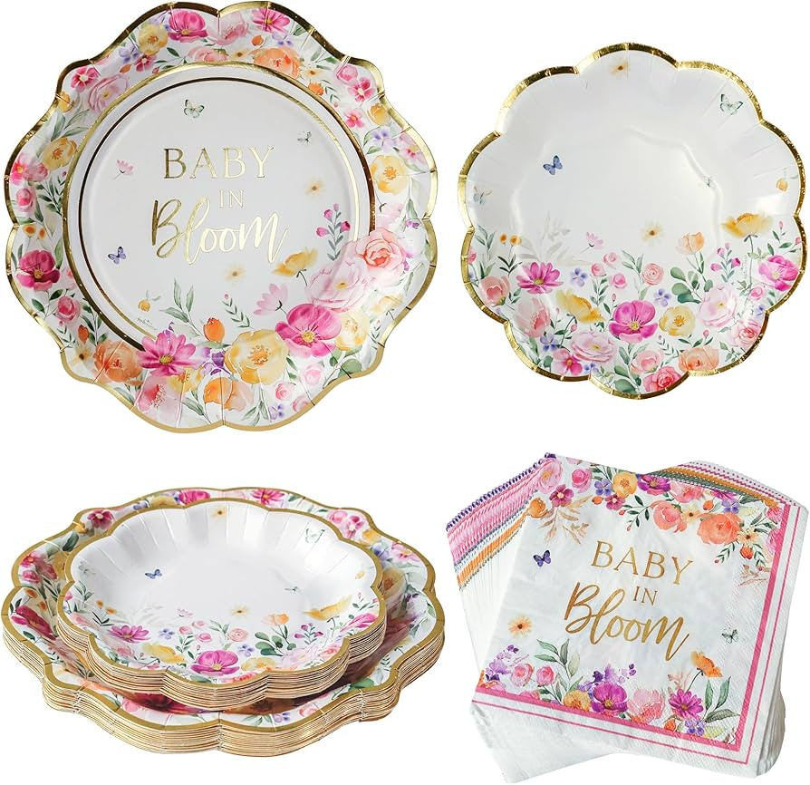 Kate Aspen Baby in Bloom 62 Piece Party Tableware Set Baby Shower Party Decorations Plates & Napk... | Amazon (US)