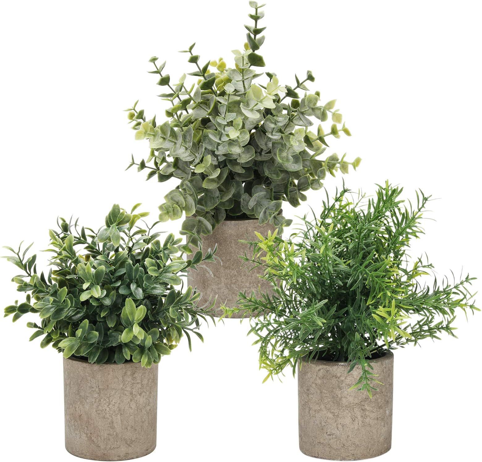 Joyhalo 3 Pack Artificial Potted Plants－Faux Eucalyptus & Rosemary Greenery in Pots Small Houseplant | Amazon (US)