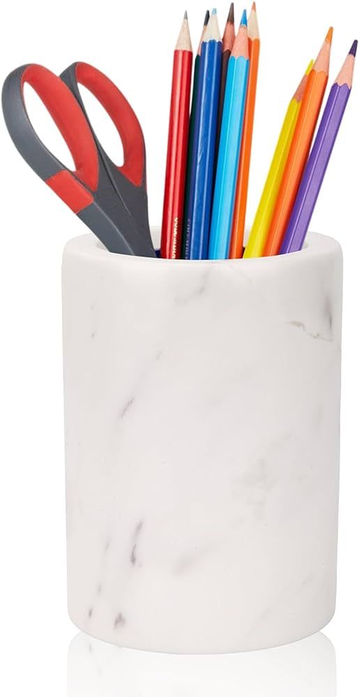 WORHE Natural Marble Pencil Pen Holder, Handcrafted Volakas White Marble Durable Desk Organizer G... | Amazon (US)