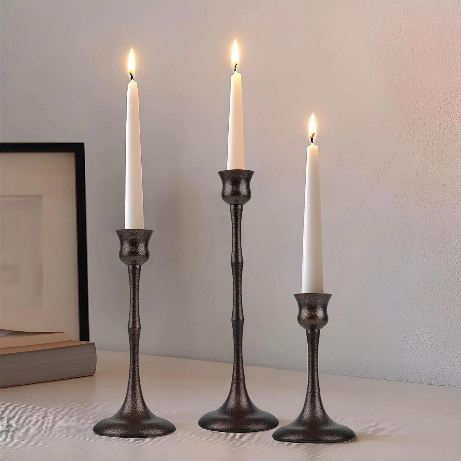 Alcott Hill® Vintage Metal Candlestick Holders Set Of 3 Bronze Candle Holders | Wayfair | Wayfair North America