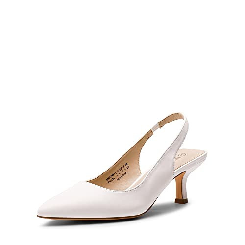 DREAM PAIRS Women's SDPU2334W-1 Closed Toe Kitten Heels Pointed Toe Slingback Low Heels Dress Bridal Wedding Pumps Shoes, Size 7.5, White PU | Amazon (US)