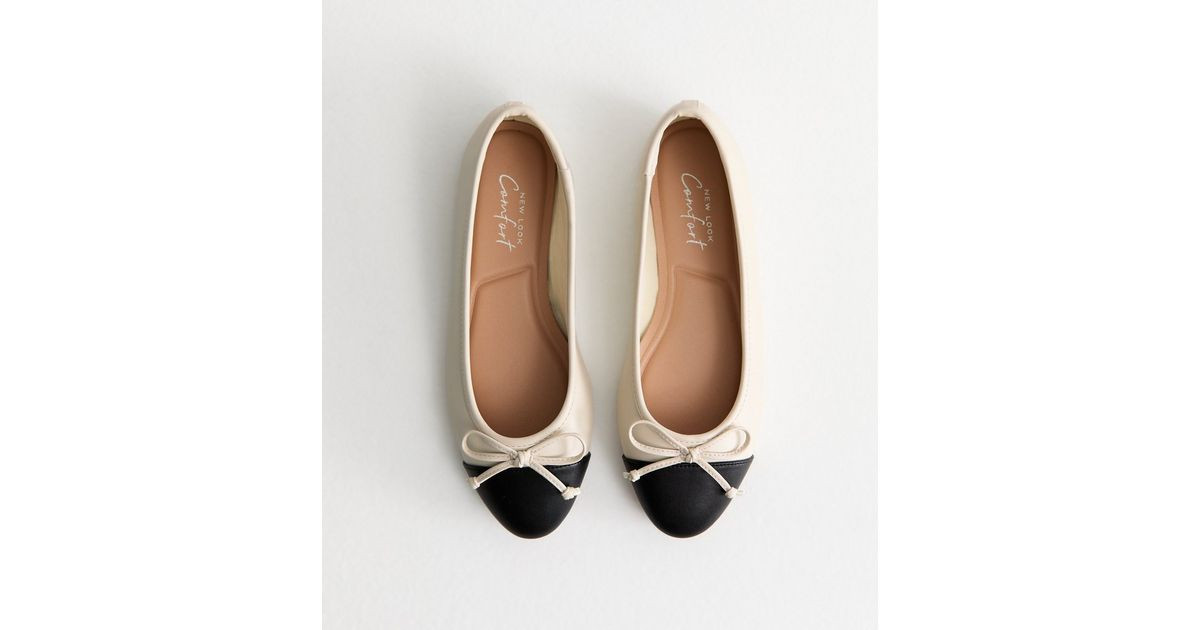 White Contrast Toe Cap Ballerina Pumps | New Look | New Look (UK)
