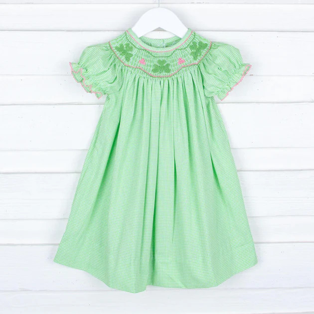 Clover Smocked Green Gingham Bishop Dress | Classic Whimsy