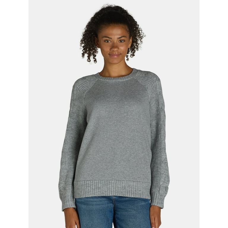 Time and Tru Women's Mixed Media Crewneck Sweatshirt, Sizes S-XXXL | Walmart (US)