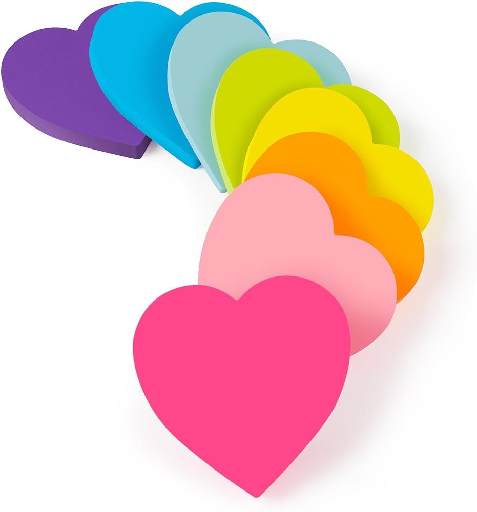 TKTB Heart Sticky Notes 3x3 in, 8 Pads, Super Cute Bright Color Strong Adhesive Post, Clean Remov... | Amazon (US)