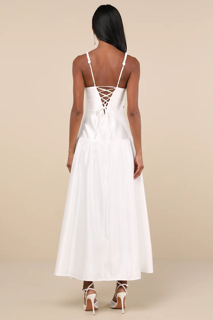 Modern Adoration White Satin Backless Lace-Up Maxi Dress | Lulus