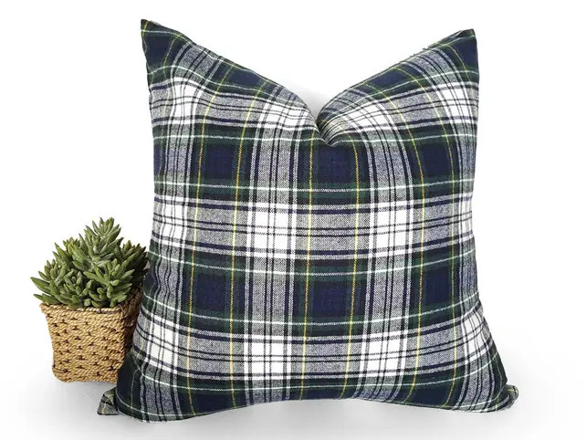Lodge Pillow Covers, Wool Plaid Pillows, Blue Green White Plaid Pillow, Rustic Fall Pillows, Gordon  | Etsy (US)