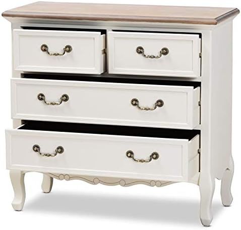 BOWERY HILL Antique French Country Cottage 4-Drawer Wood Accent Dresser in White and Oak | Amazon (US)