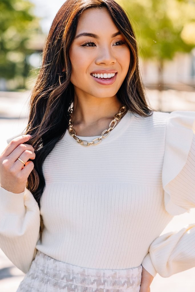 Reach Out Ivory White Ruffled Sweater | The Mint Julep Boutique