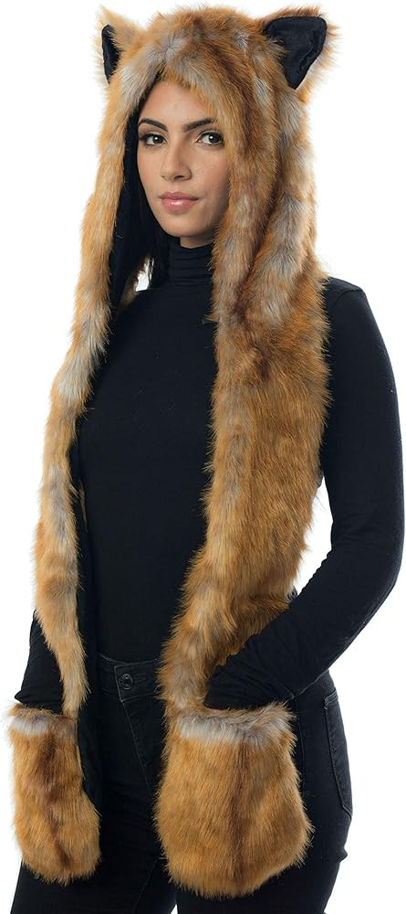 Fox Animal Hood Mittens Gloves Scarf Paws Prints and Ears, Furry Hoodie | Amazon (US)