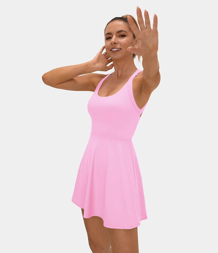 Backless Cut Out Twisted Side Pocket 2-in-1 Mini Barre Ballet Dance Dress | HALARA