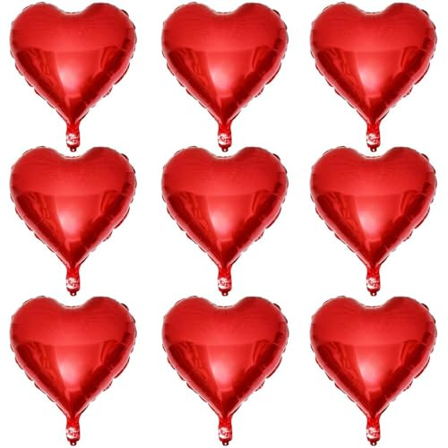 Lovoir 10 Pcs Red Heart Shape Foil Mylar Balloons 18 Inch Love Balloons for Valentine's Day Birthday Party Decorations Wedding Engagement Romantic Decor (Red) | Amazon (US)