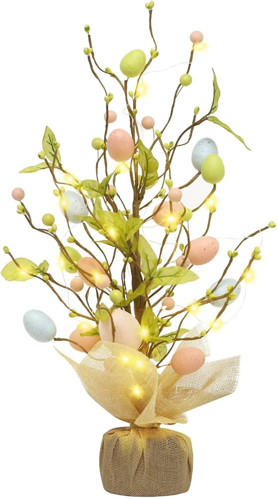RoseCraft Easter Decorations, 18 Inch Pre-Lit Easter Egg Tree Tabletop Decor with Delicate Orname... | Amazon (US)