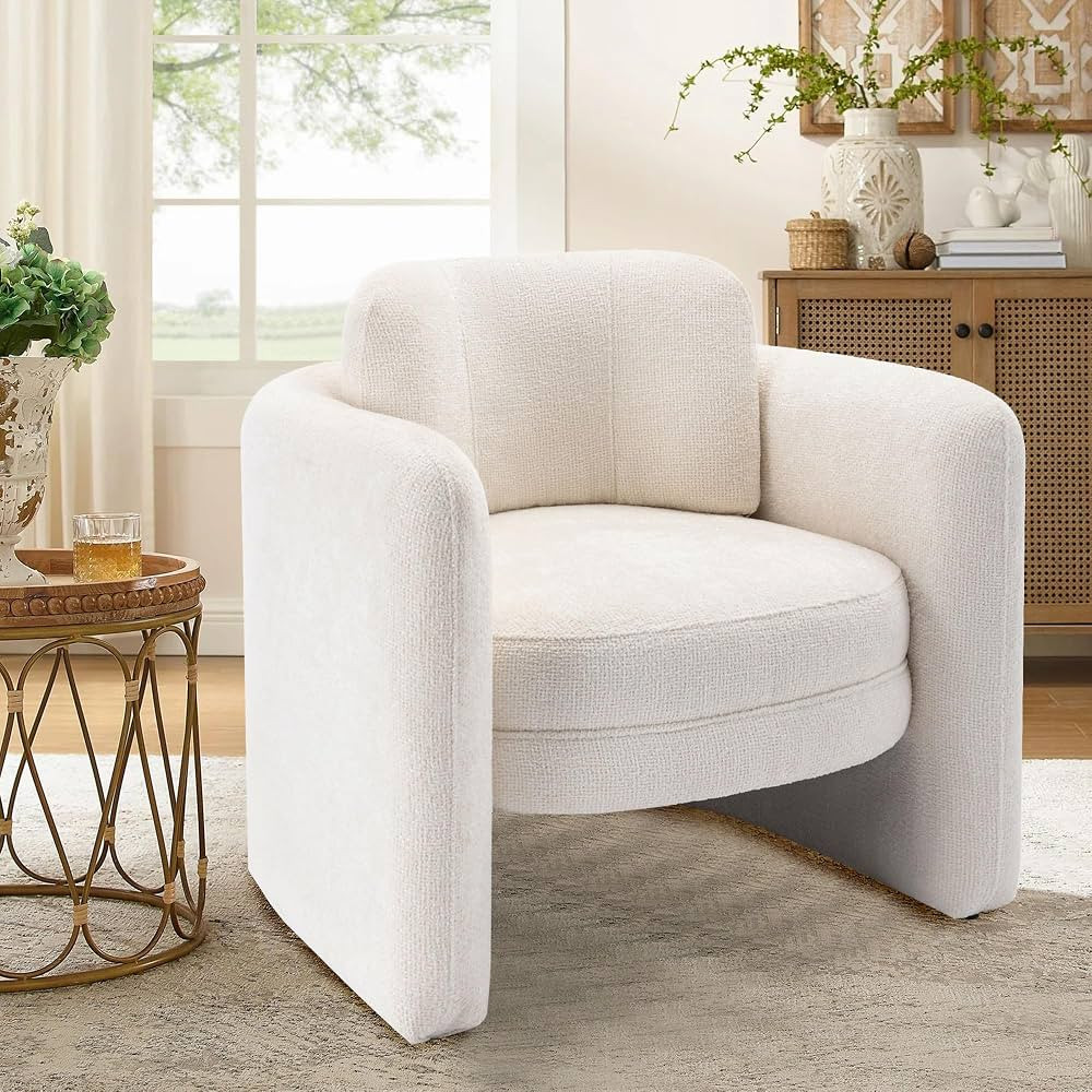 mikibama Modern Barrel Accent Chairs, Mid Century Comfy Round Armchairs with Thick Upholstered, W... | Amazon (US)