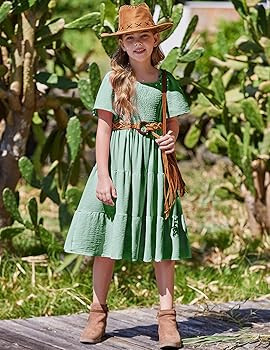 Arshiner Girls Summer Dress Tween Boho Casual Smocked Swing Flowy Ruffle Midi Dresses with Pocket... | Amazon (US)