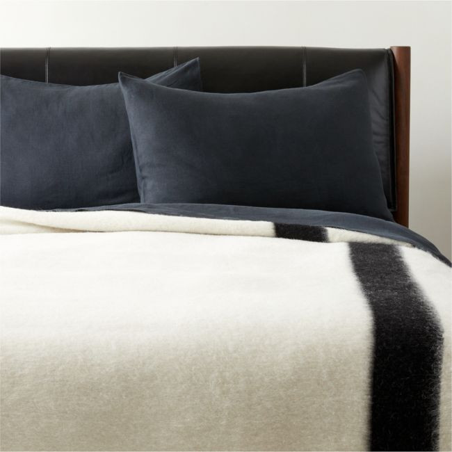 Siempre Ivory and Black Stripe Alpaca Full/Queen Bed Blanket by Blacksaw | CB2