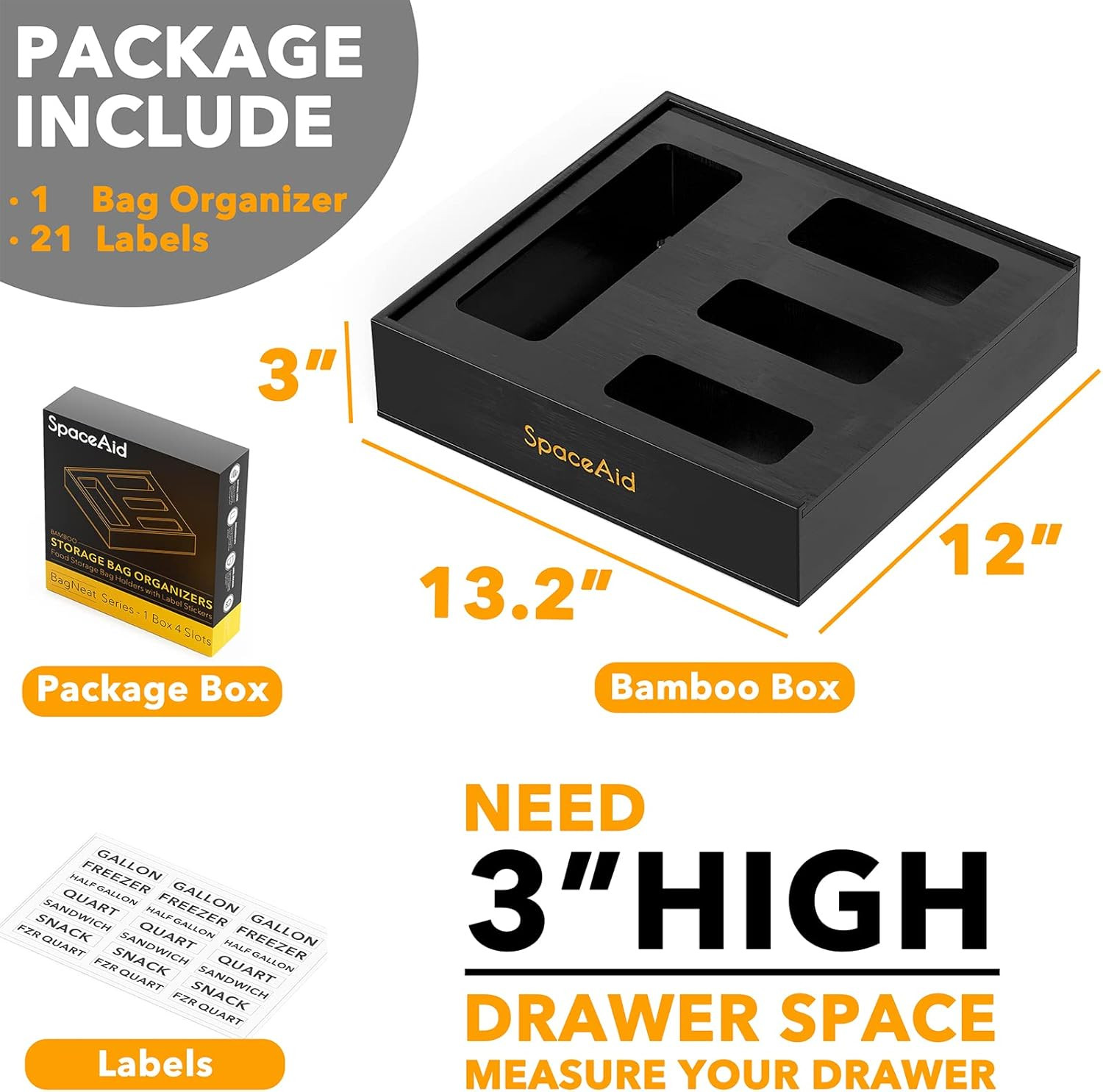 SpaceAid Bag Storage Organizer for Kitchen Drawer, Bamboo Organizer, Compatible with Gallon, Quar... | Amazon (US)