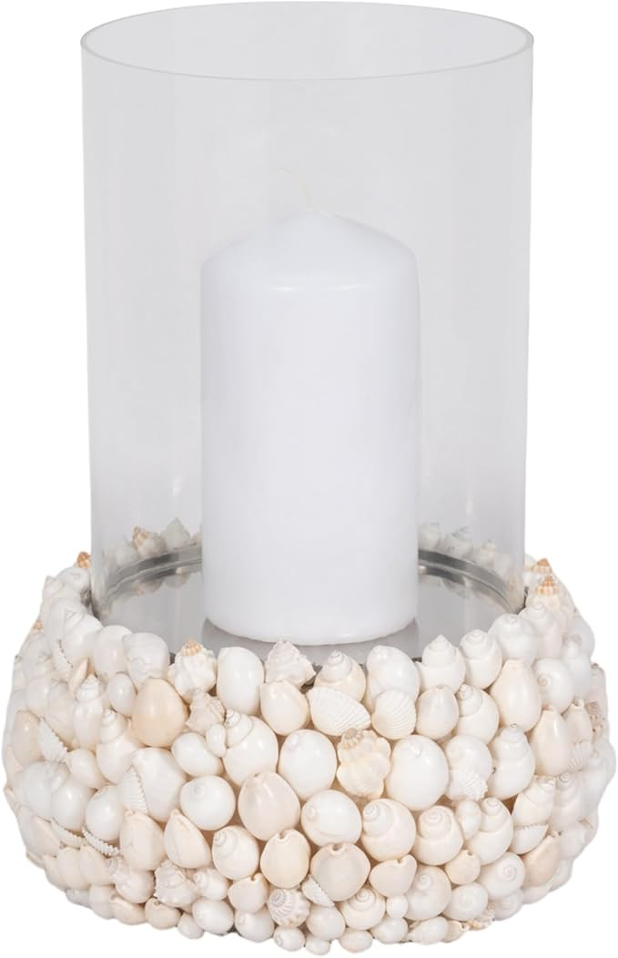 Sagebrook Home Coastal Shell & Glass Pillar Candle Holder - Handmade Nautical Decorative Centerpi... | Amazon (US)